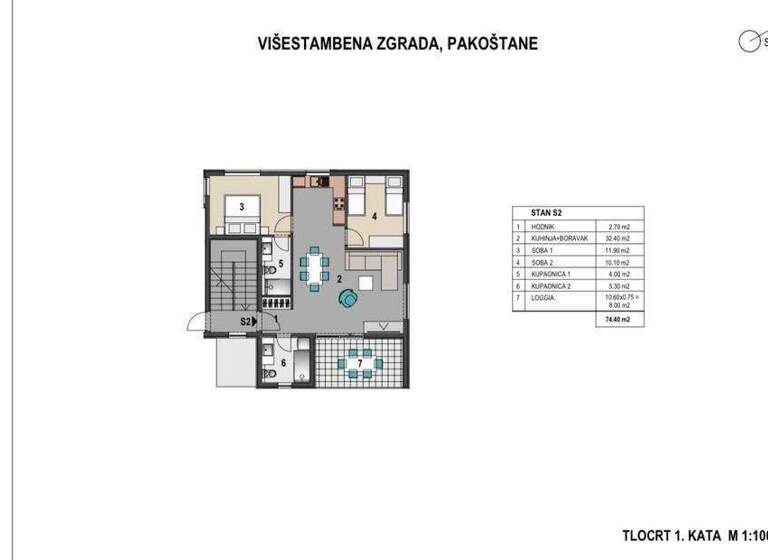 Wohnung zum Kauf 260.400 € 2 Zimmer 74 m² 1. Geschoss Pakostane