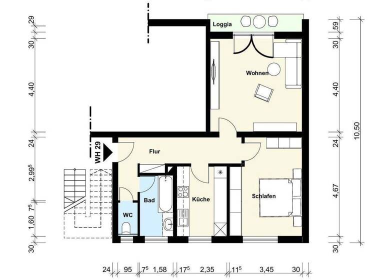 Wohnung zum Kauf provisionsfrei 159.900 € 2 Zimmer 58 m² 2. Geschoss Enzianstr. 7 Haunstetten Augsburg 86179