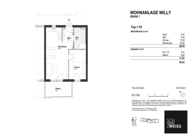 Wohnung zum Kauf - Erstbezug 307.000 € 2 Zimmer 46,6 m² 1. Geschoss Kufstein 6330