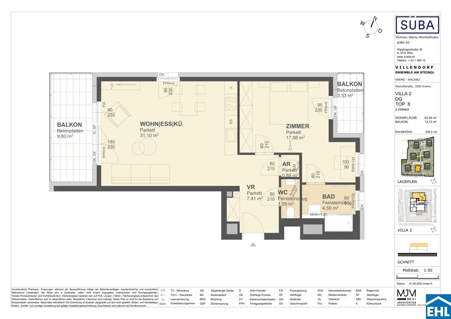 Wohnung zum Kauf 467.000 € 2 Zimmer 63,4 m²<br/>Wohnfläche Steindlstraße Krems an der Donau Krems an der Donau 3500