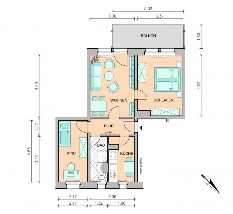 Wohnung zur Miete 467 € 3 Zimmer 59,5 m²<br/>Wohnfläche 3.<br/>Geschoss Max-Kamprath-Straße 14 a Meißen Meißen 01662