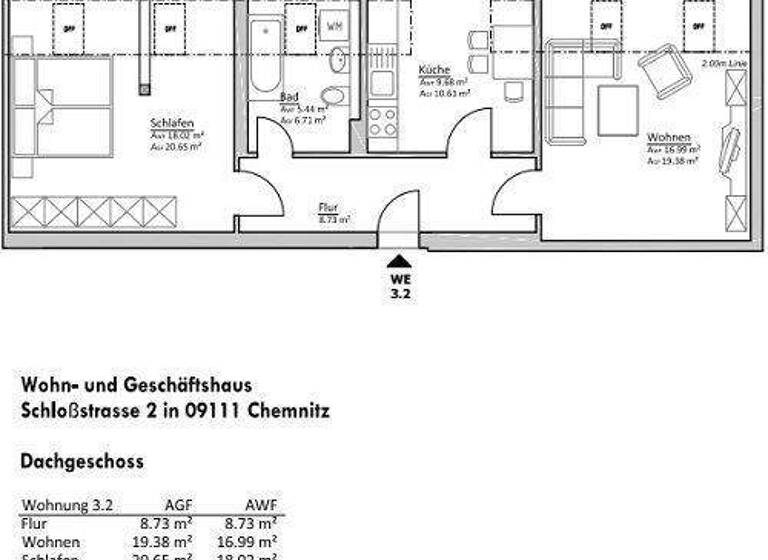 Wohnung zur Miete 294 € 2 Zimmer 58,9 m² 3. Geschoss Schloßstraße 2 Zentrum Chemnitz 09111