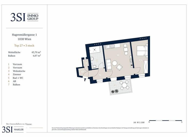 Wohnung zum Kauf 375.000 € 2 Zimmer 45,7 m² 3. Geschoss Hagenmüllergasse 1 Wien 1030
