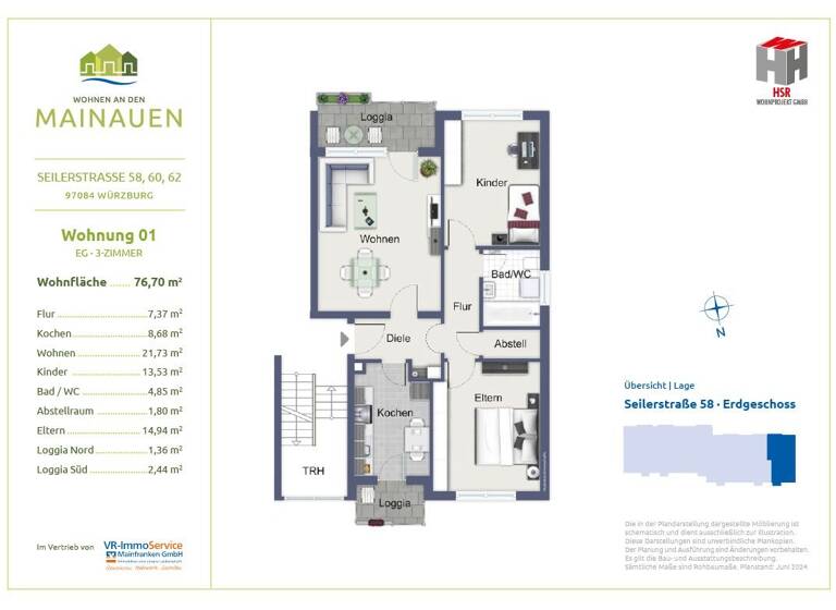 Wohnung zum Kauf 285.000 € 3 Zimmer 76,7 m²<br/>Wohnfläche Heidingsfeld Würzburg 97084