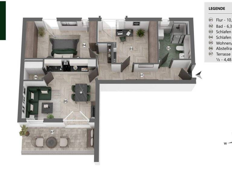 Penthouse zur Miete 1.288 € 3 Zimmer 72 m² 3. Geschoss frei ab 01.05.2026 Frauenland Würzburg 97074