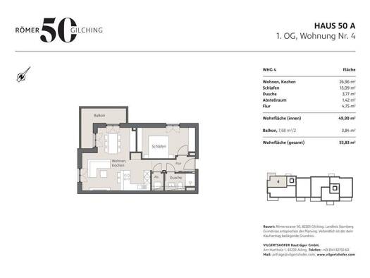 Wohnung zum Kauf - Erstbezug provisionsfrei 439.000 € 2 Zimmer 53,8 m² 1. Geschoss Römerstraße 50 A Gilching 82205