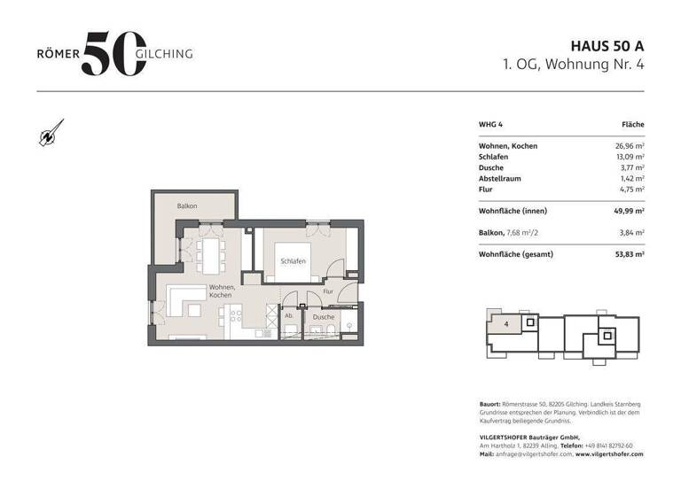 Wohnung zum Kauf - Erstbezug provisionsfrei 439.000 € 2 Zimmer 53,8 m² 1. Geschoss Römerstraße 50 A Gilching 82205