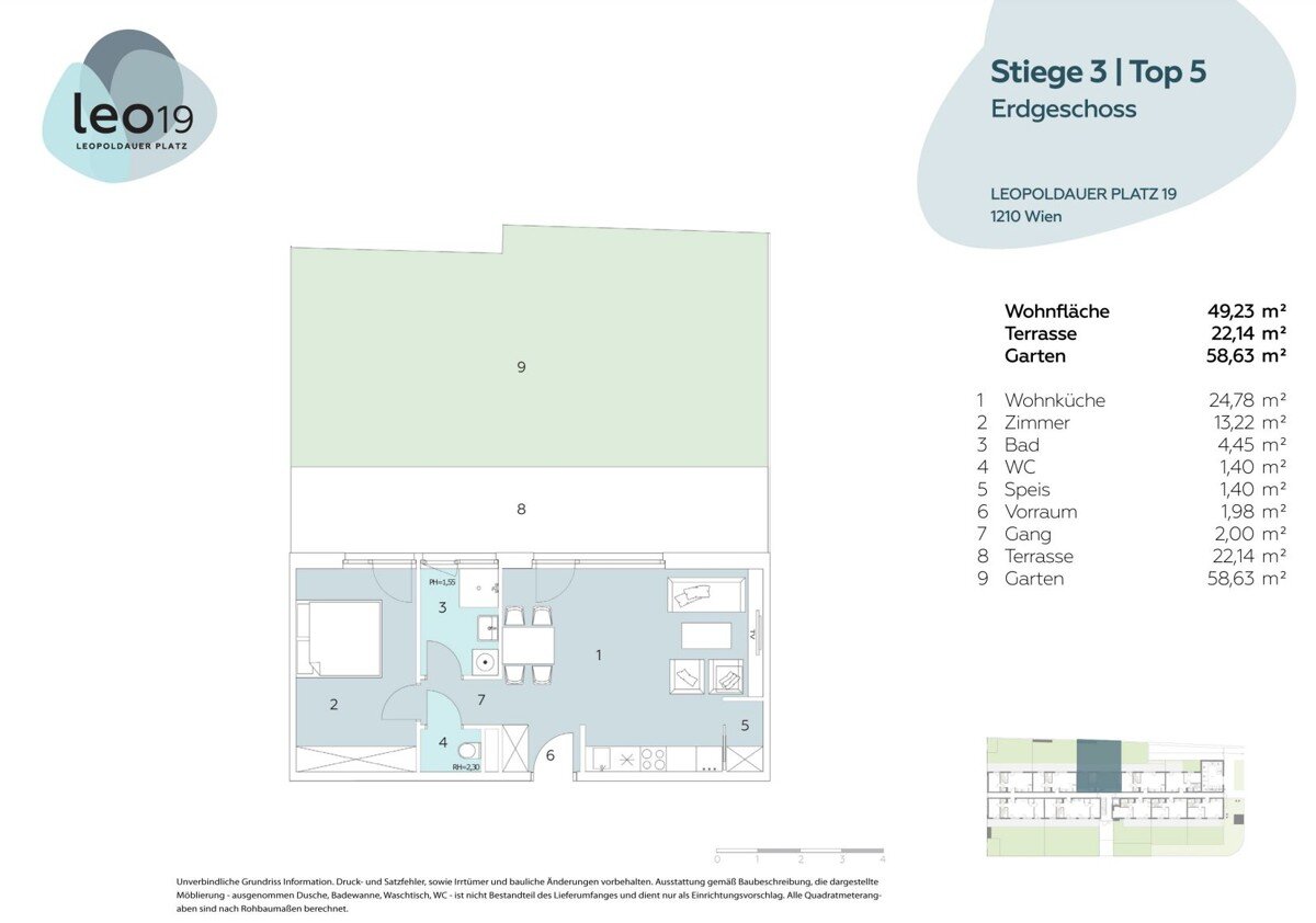 Wohnung zur Miete 874 € 2 Zimmer 49,3 m²<br/>Wohnfläche EG<br/>Geschoss Wien 1210