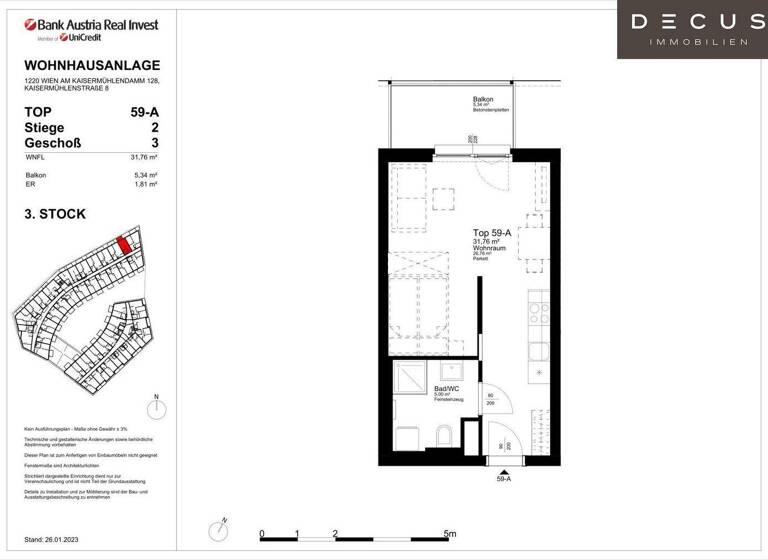 Studio zur Miete 603 € 1 Zimmer 31,8 m² 3. Geschoss Wien 1220