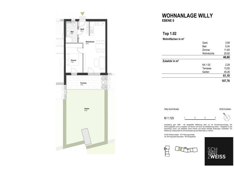Wohnung zum Kauf - Erstbezug 397.000 € 2 Zimmer 46,7 m² EG Kufstein 6330