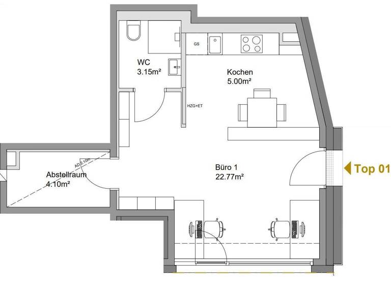 Büro zum Kauf - Erstbezug 5.166 € 1 Zimmer 35 m² Bürofläche Wien 1150