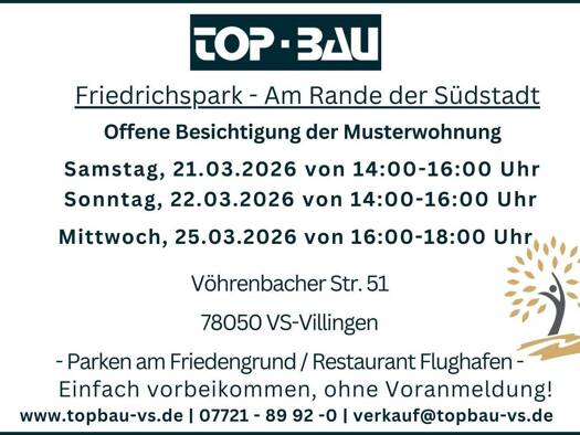 Wohnung zum Kauf - Neubau provisionsfrei 301.300 € 2 Zimmer 58,9 m² Vöhrenbacher Straße 47 Villingen Villingen-Schwenningen 78050