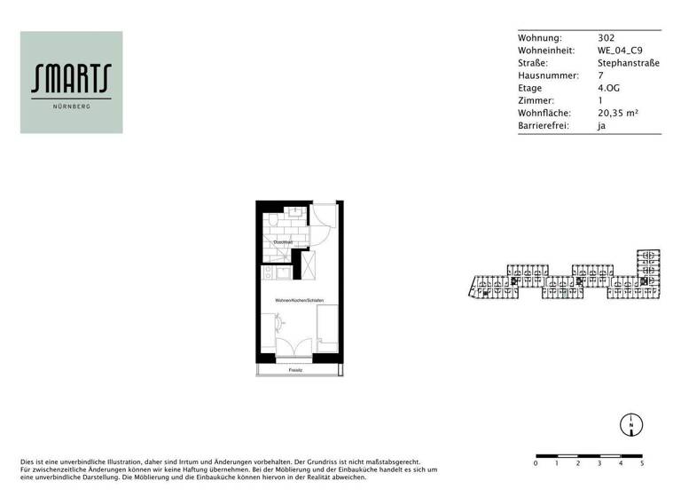 Studio zur Miete 500 € 1 Zimmer 20,4 m² 4. Geschoss frei ab 16.04.2026 Stephanstraße 7 St Peter Nürnberg 90478