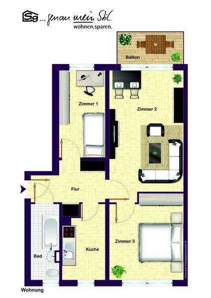 Wohnung zur Miete 366 € 3 Zimmer 61 m²<br/>Wohnfläche 2.<br/>Geschoss ab sofort<br/>Verfügbarkeit Talanger 27 Altendorf 923 Chemnitz 09116