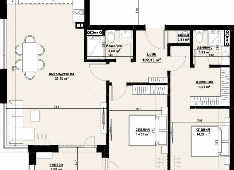 Wohnung zum Kauf 230.000 € 3 Zimmer 118,4 m² Burgas