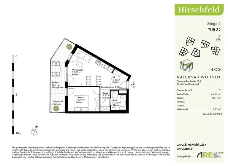 Wohnung zum Kauf - Erstbezug provisionsfrei 290.000 € 2 Zimmer 45,2 m² 4. Geschoss Wien 1210
