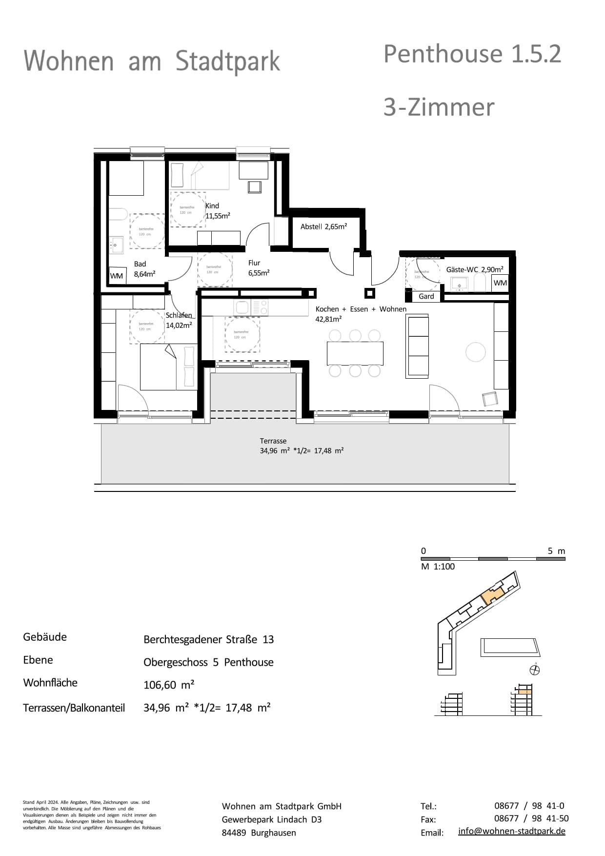 Penthouse zum Kauf provisionsfrei als Kapitalanlage geeignet 720.000 € 3 Zimmer 106,6 m²<br/>Wohnfläche Berchtesgadener Straße 13 Burghausen Burghausen 84489