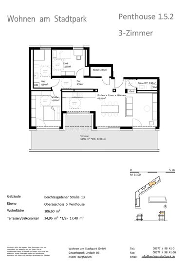 Penthouse zum Kauf provisionsfrei als Kapitalanlage geeignet 720.000 € 3 Zimmer 106,6 m² Berchtesgadener Straße 13 Burghausen Burghausen 84489