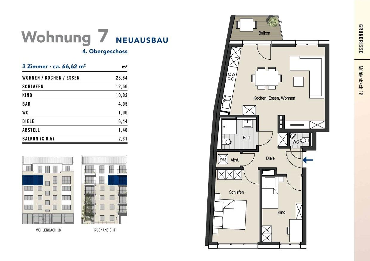 Wohnung zum Kauf provisionsfrei 459.678 € 3 Zimmer 66,6 m²<br/>Wohnfläche 4.<br/>Geschoss Mühlenbach 18 Altstadt - Süd Köln 50676