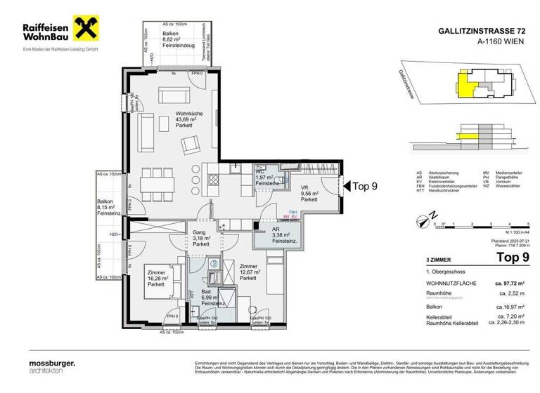 Wohnung zum Kauf - Erstbezug provisionsfrei 806.900 € 3 Zimmer 97,7 m² Gallitzinstraße Wien,Ottakring 1160