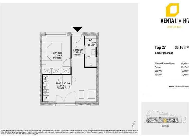 Wohnung zur Miete 618 € 2 Zimmer 35,2 m² 4. Geschoss frei ab 01.04.2026 Hafnerriegel 52 Jakomini Graz 8010