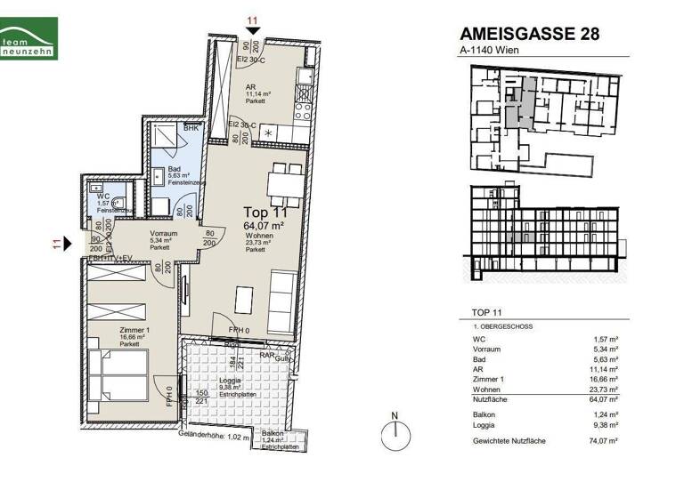 Wohnung zum Kauf - Erstbezug provisionsfrei 487.300 € 3 Zimmer 64,1 m² 1. Geschoss Ameisgasse 28 Wien 1140