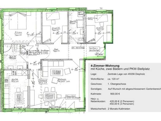 Wohnung zur Miete 900 € 4,5 Zimmer 120 m² 1. Geschoss frei ab 01.01.2027 Diepholz Diepholz 49356