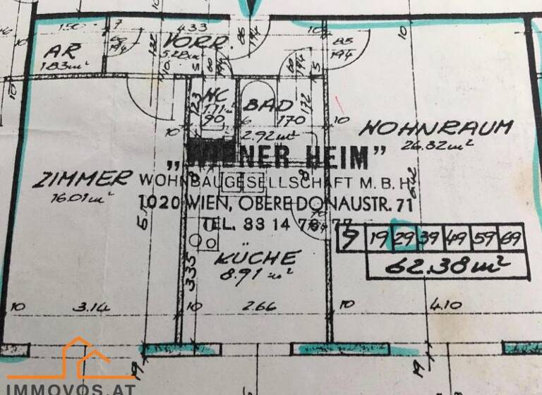 Wohnung zur Miete 743 € 2 Zimmer 62,3 m² Wien 20.,Brigittenau 1200