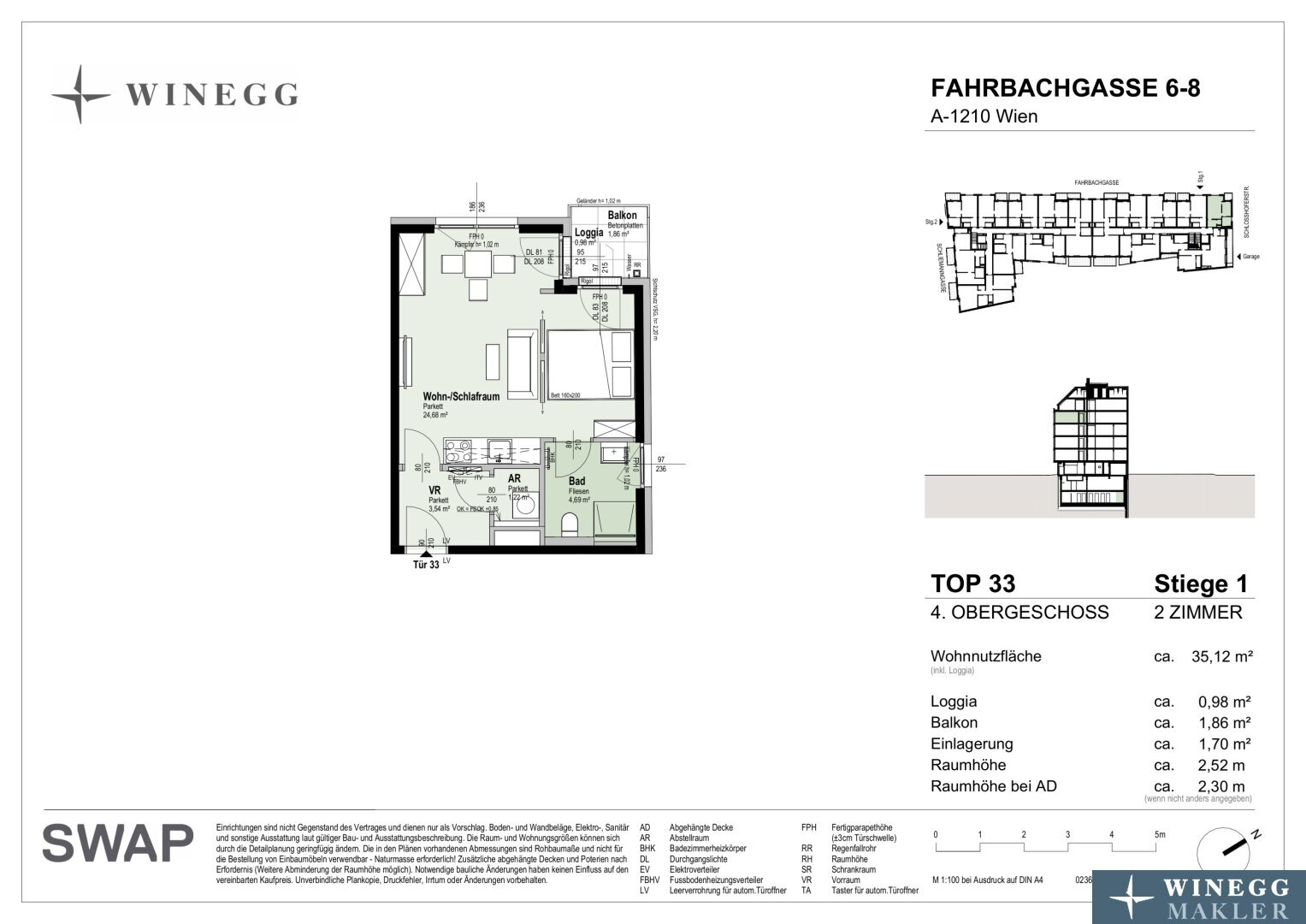 Wohnung zum Kauf 254.400 € 2 Zimmer 35,1 m²<br/>Wohnfläche 4.<br/>Geschoss Fahrbachgasse 6-8 Wien 1210