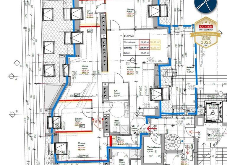 Terrassenwohnung zur Miete - Erstbezug 2.220 € 4,5 Zimmer 130 m² 6. Geschoss Wien 1100