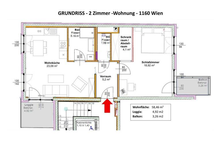 Terrassenwohnung zum Kauf 395.000 € 2 Zimmer 58,5 m² 2. Geschoss Wien,Ottakring 1160