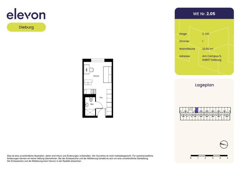 Studio zur Miete 395 € 1 Zimmer 22 m² 2. Geschoss Am Campus 5 Dieburg 64807