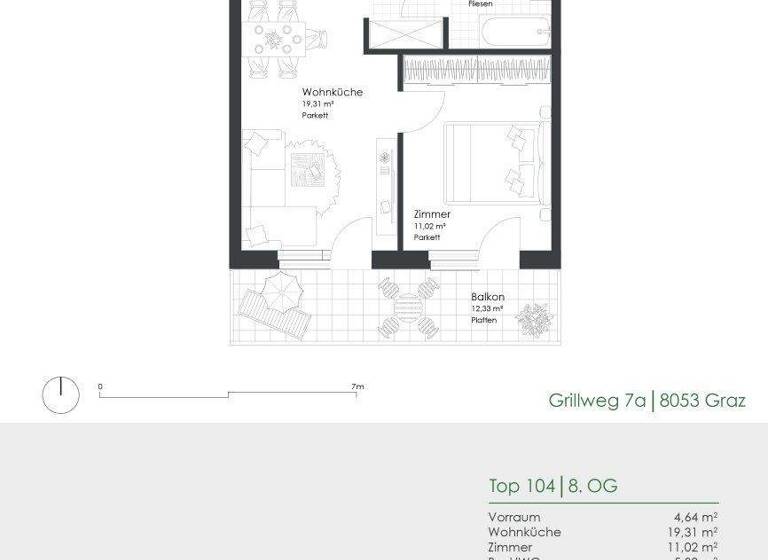 Wohnung zur Miete 433 € 2 Zimmer 40,3 m² 8. Geschoss frei ab 01.03.2026 Grillweg 7a Straßgang Graz 8053