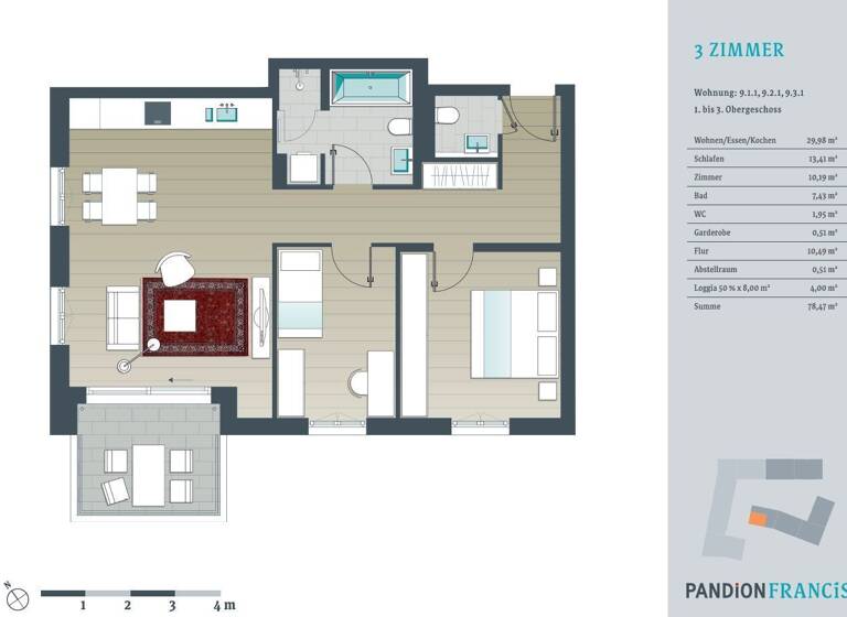 Wohnung zur Miete 1.830 € 3 Zimmer 78,5 m² 2. Geschoss frei ab 01.05.2026 Klosterstraße 61c Stadtmitte Düsseldorf 40211