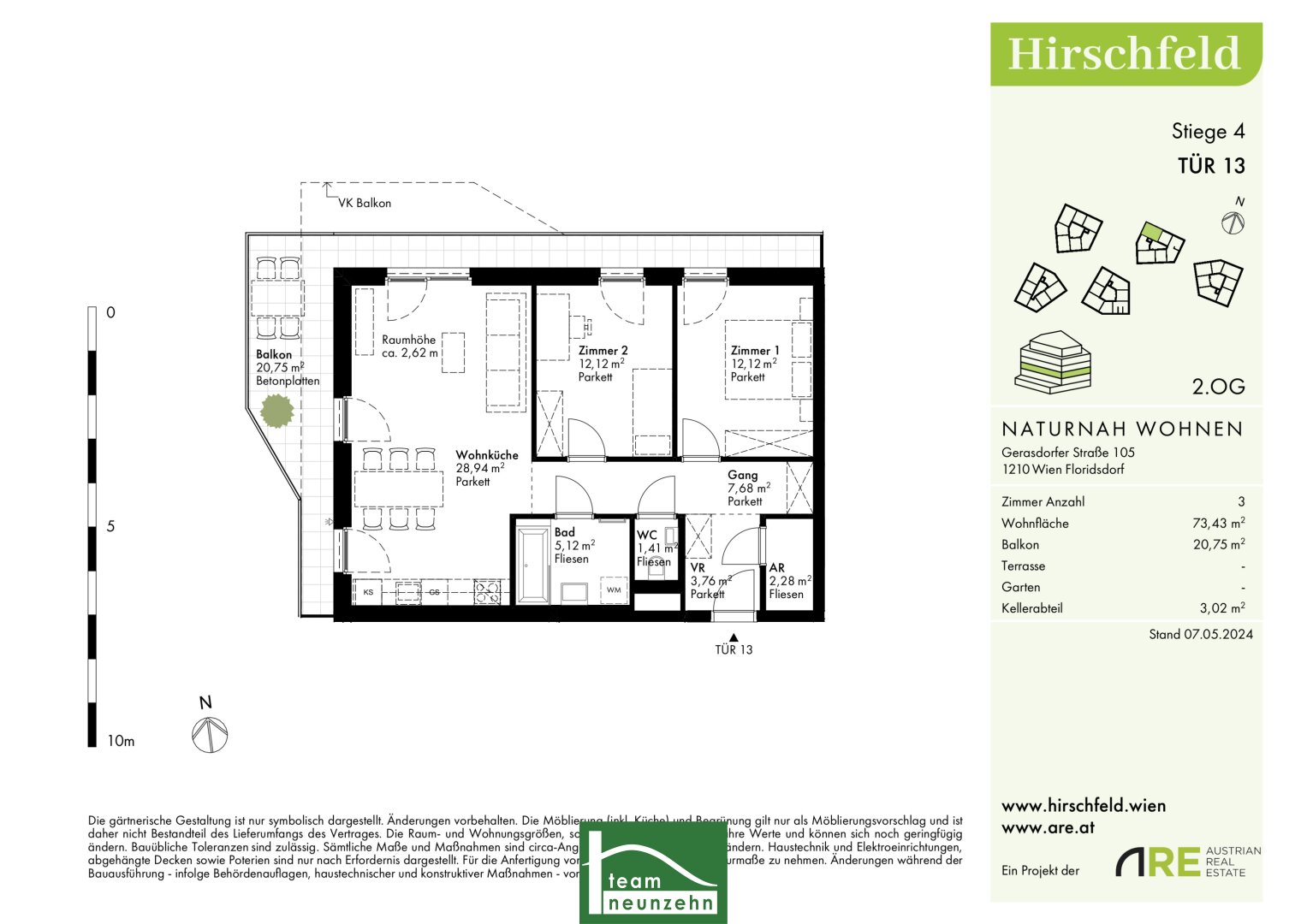 Wohnung zum Kauf provisionsfrei 404.100 € 2 Zimmer 73,4 m²<br/>Wohnfläche 2.<br/>Geschoss Gerasdorfer Straße 105 Wien 1210