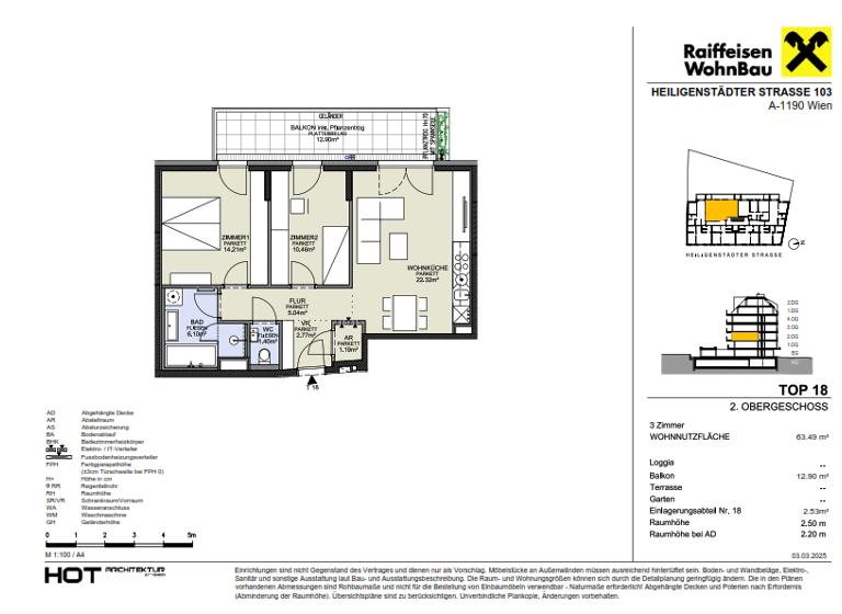 Wohnung zum Kauf provisionsfrei 585.000 € 3 Zimmer 63,5 m² 2. Geschoss Wien 1190