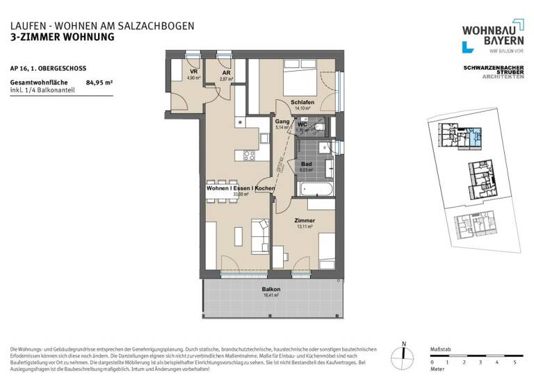 Wohnung zum Kauf provisionsfrei 499.000 € 3 Zimmer 85 m²<br/>Wohnfläche Tittmoninger Straße 52, 52a, 52b Laufen Laufen 83410