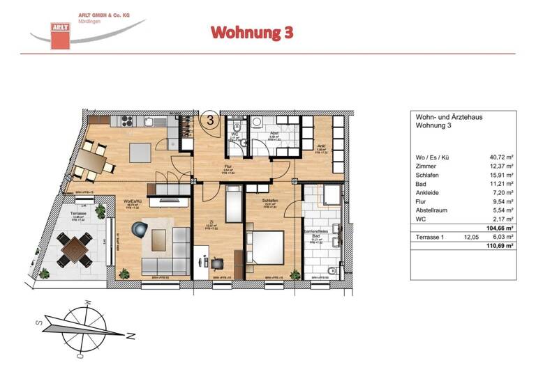 Penthouse zur Miete 1.300 € 3 Zimmer 110 m² Augsburger Straße 19 Nördlingen 86720