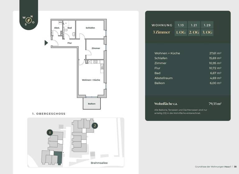 Wohnung zur Miete - Erstbezug 1.230 € 3 Zimmer 79,3 m² 2. Geschoss Brahmsallee 29 Winsen 21423