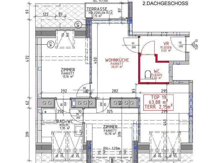Wohnung zum Kauf - Erstbezug 474.000 € 3 Zimmer 63,2 m² 6. Geschoss frei ab 01.06.2026 Wien 1050