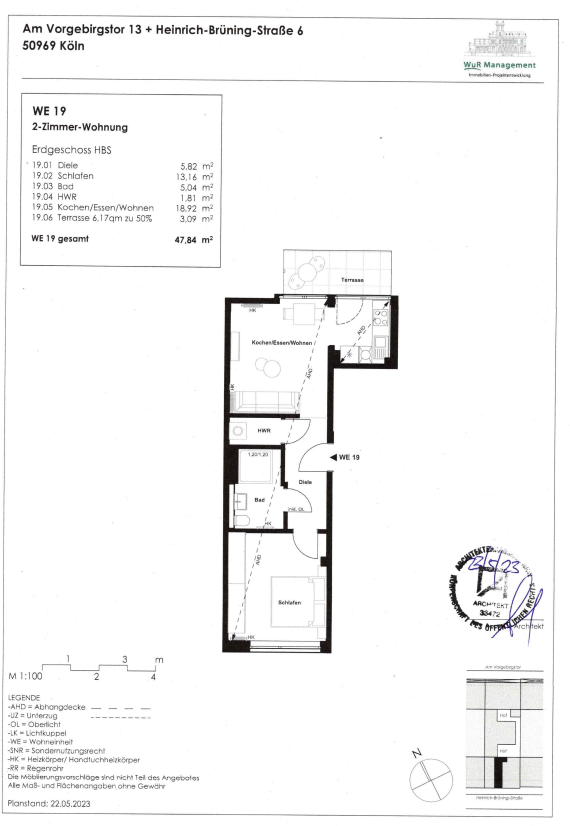 Wohnung zum Kauf provisionsfrei 309.900 € 2 Zimmer 47,8 m²<br/>Wohnfläche EG<br/>Geschoss Am Vorgebirgstor 13 Zollstock Köln 50969