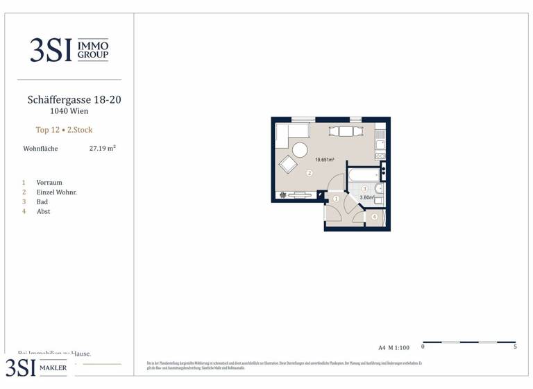 Studio zum Kauf 220.000 € 1 Zimmer 27,2 m² 2. Geschoss Schäffergasse 18-20 Wien 1040