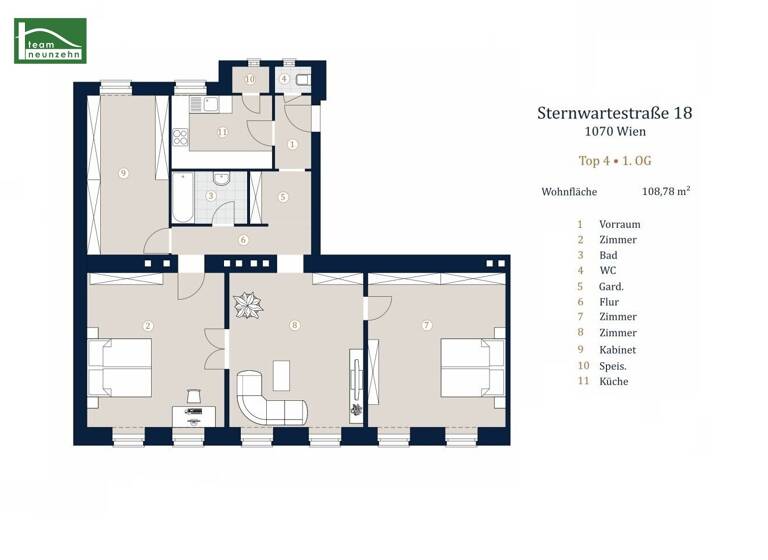Wohnung zum Kauf 598.000 € 4 Zimmer 108,8 m² 1. Geschoss Sternwartestraße 18 Wien 1180