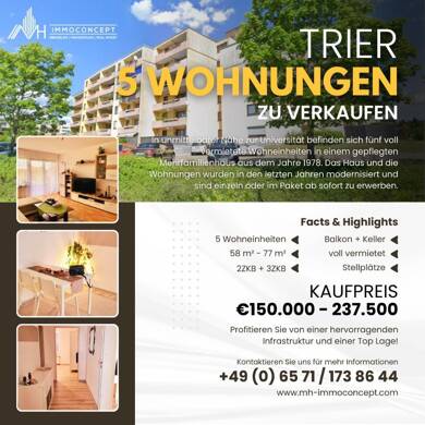 Wohnung zum Kauf 150.000 € 2 Zimmer 58 m² 2. Geschoss frei ab sofort Neu-Kürenz 4 Trier 54296