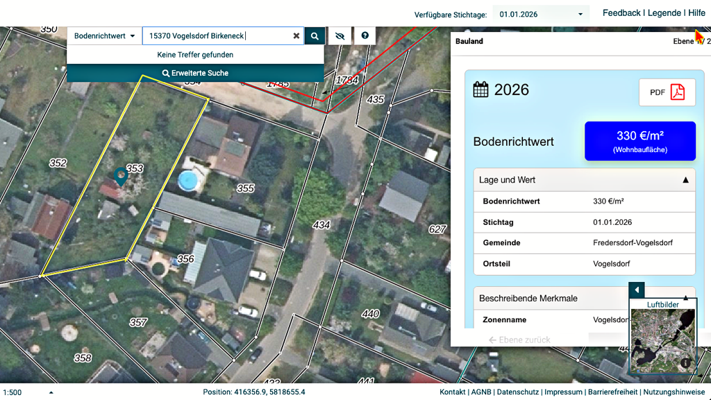 Grundstück zum Kauf 246.000 € 946 m² Grundstück frei ab sofort Birkeneck 2 Vogelsdorf Fredersdorf-Vogelsdorf 15370