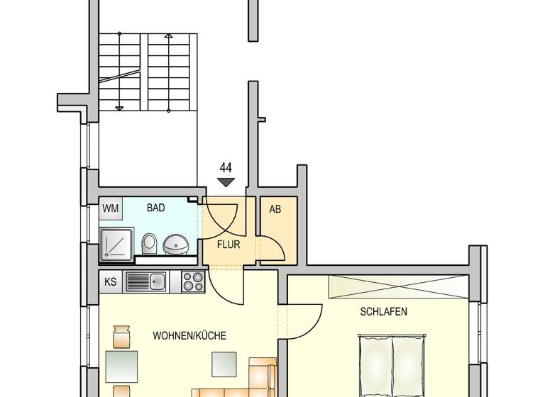 Wohnung zur Miete nur mit Wohnberechtigungsschein 330 € 1 Zimmer 41,2 m² 2. Geschoss frei ab 16.12.2025 Benzstr. 17 a Zellerau Würzburg 97082