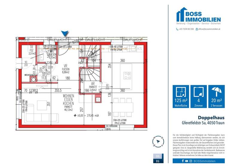 Doppelhaushälfte zum Kauf - Erstbezug 667.000 € 4 Zimmer 124,8 m² 580 m² Grundstück Gferetfeldstraße 5 + 5a Traun 4050