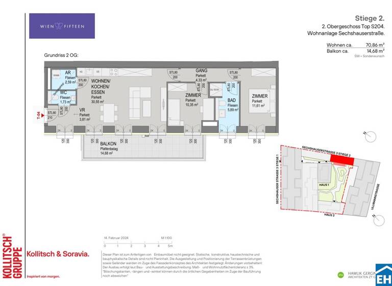 Wohnung zum Kauf - Erstbezug 589.000 € 3 Zimmer 70,9 m² 2. Geschoss Sechshauser Straße Wien 1150