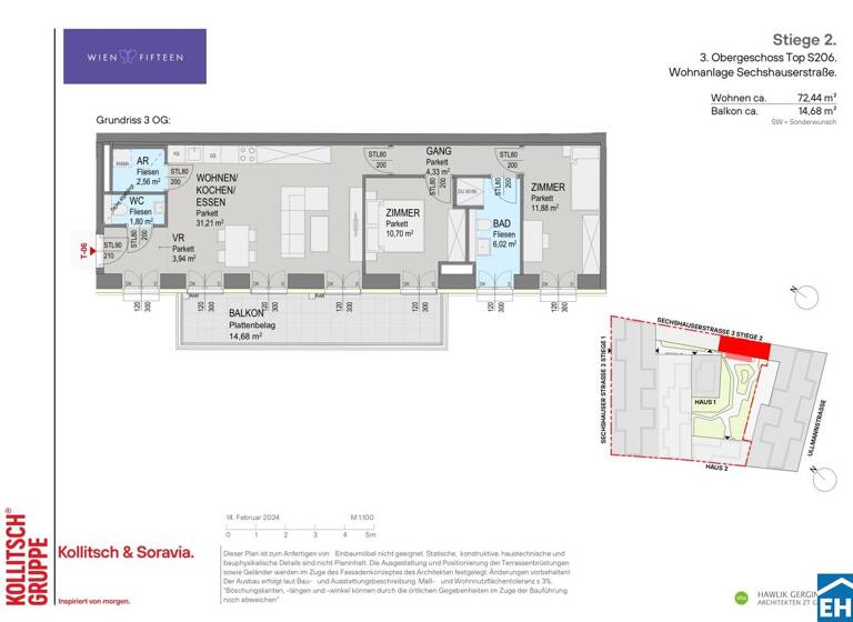Wohnung zum Kauf - Erstbezug 639.000 € 3 Zimmer 72,4 m² 3. Geschoss Sechshauser Straße Wien 1150