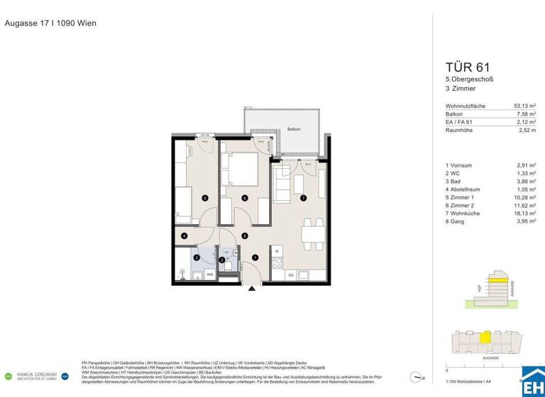 Wohnung zum Kauf - Erstbezug 588.400 € 3 Zimmer 53,1 m² 5. Geschoss Augasse Wien 1090